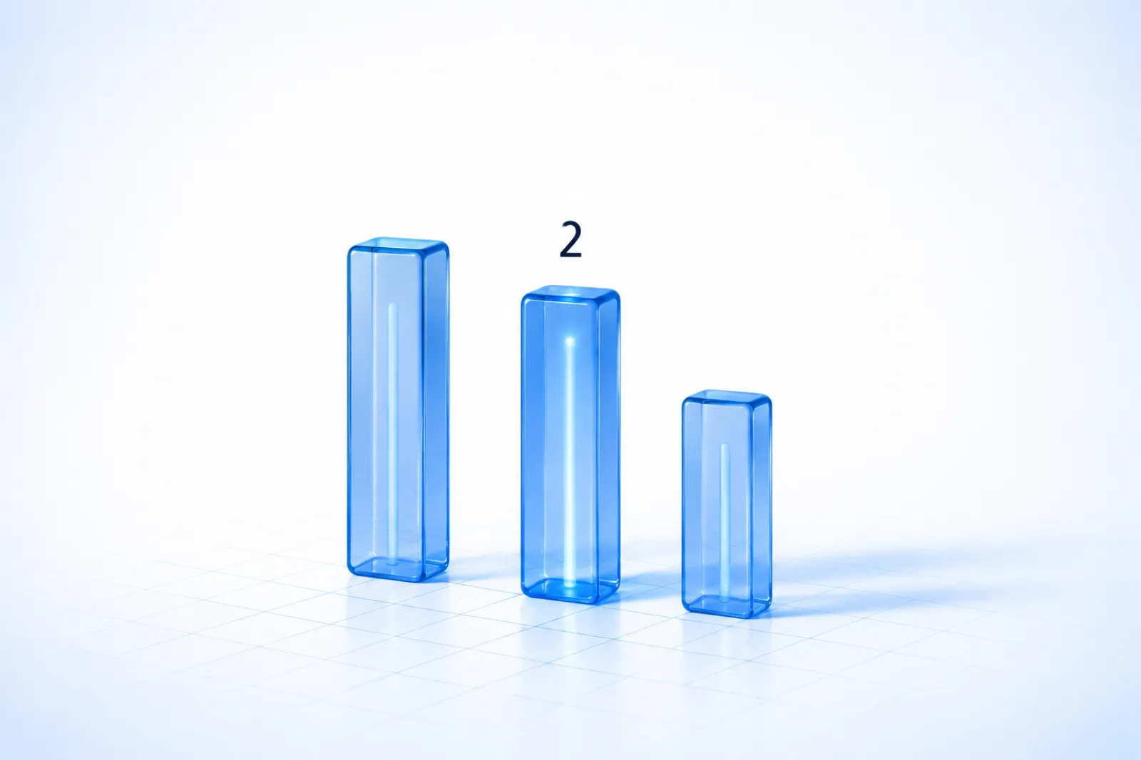 A minimal editorial illustration of a second-price auction: stacked glass bid bars of different heights with the winning bar settling just above the second-highest, lit from the upper left.